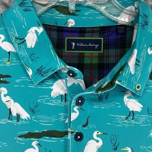 William Murray Golf Mens Medium Teal All Over Heron Gator Print Polo Shirt